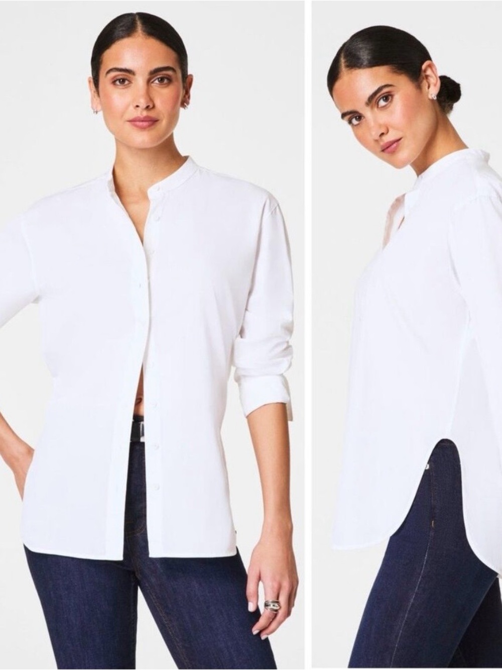 NWT SPANX Poplin Button Up Tunic Shirt Classic White Women S Supima Cotton Top